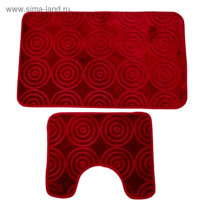 Набор ковриков для ванны и туалета 2 шт 40х50, 50х80 см "Завитки" цвет красный - Фото 1