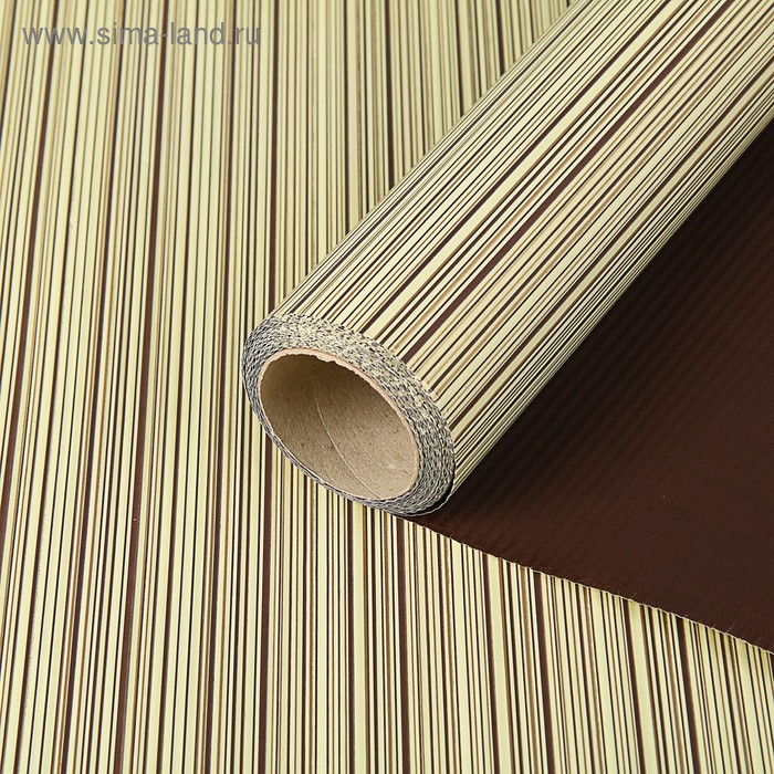Бумага гофрированная с полосой, кремово-золотой с коричневым, 0,5 х 10 м - Фото 1