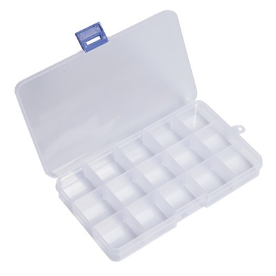Контейнер для хранения крепежа, пластиковый, 15 ячеек, прозрачный