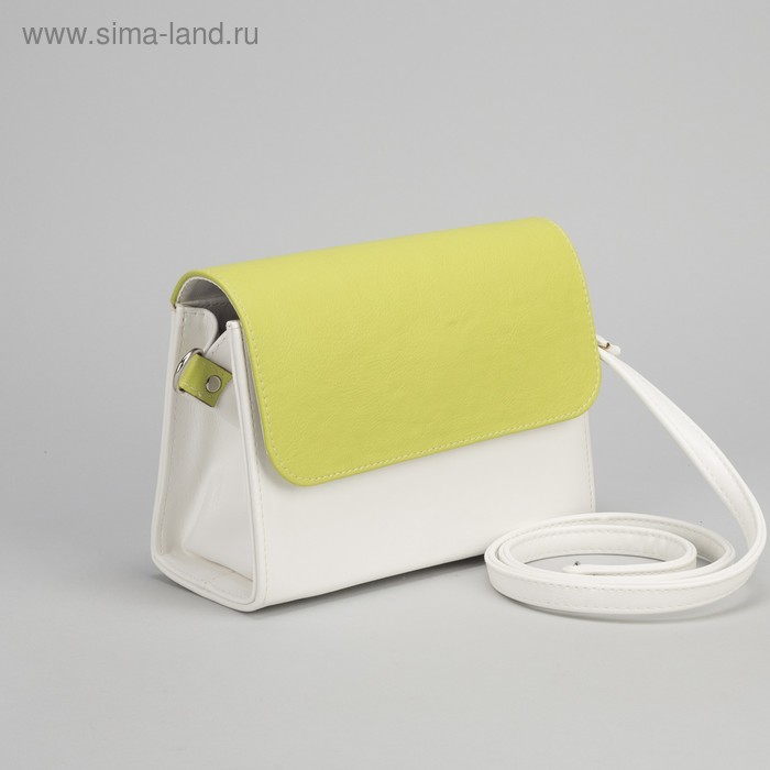 Сумка женская, отдел на клапане, длинный ремень, цвет белый/оливковый - Фото 1