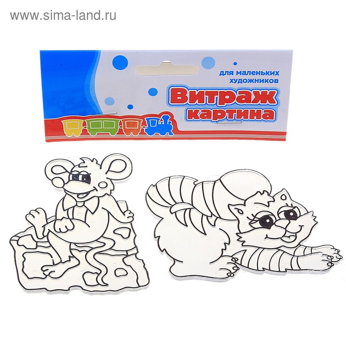 Витражи-мини (набор 2 шт) "Кошка и мышка в сыре" - Фото 1