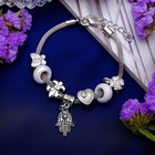 Браслет «Марджери» рука хамса, белый в серебре, L=19 см - Фото 4