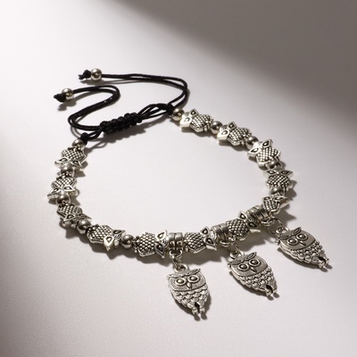 Браслет металл «Марджери» затягивающийся, сова, цвет серебро, 6 см