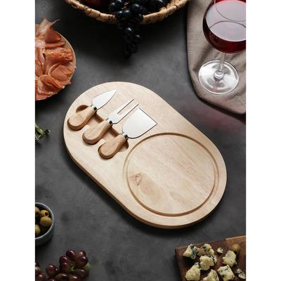 Набор для подачи сыра Доляна, 32.5×20.5×1.5 см, 3 ножа, дерево дуб