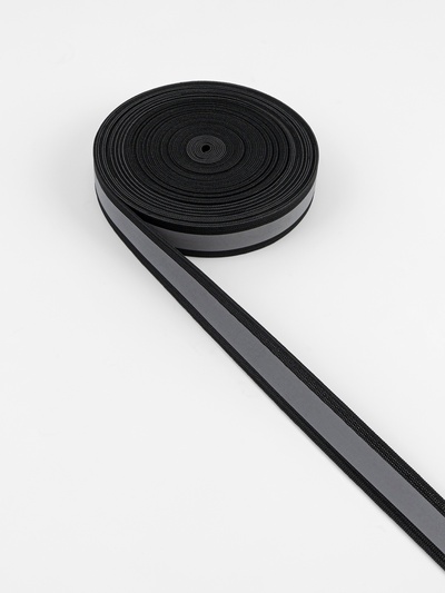 Светоотражающая лента-резинка, 20 мм, 10 ± 1 м, цвет чёрный