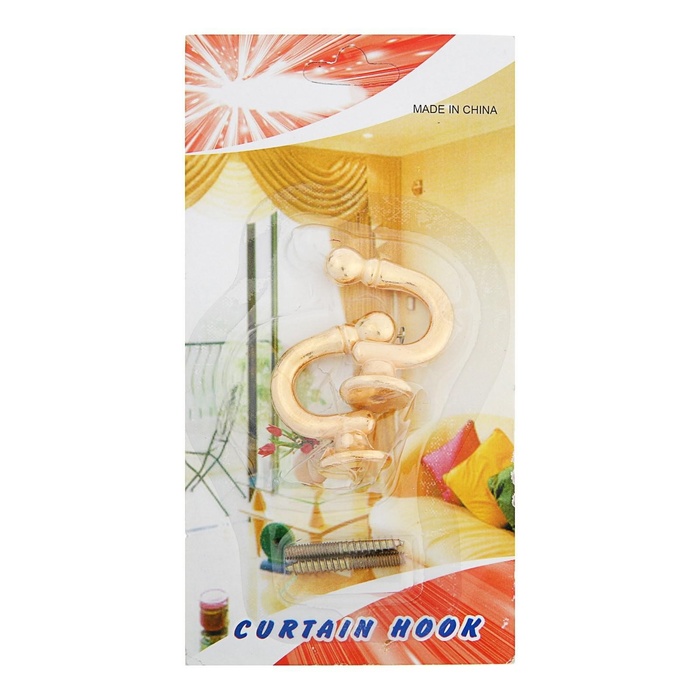 Крючок для штор KS003, однорожковый, цвет золото - фото 18518711