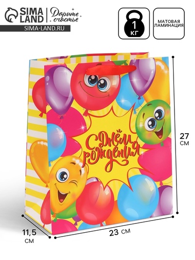 Пакет подарочный ламинированный, упаковка, «Весёлого дня рождения!», ML 23×27×11.5 см