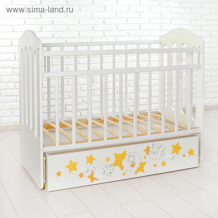 Детская кроватка «Сладкие сны» на маятнике, с ящиком, цвет белый - Фото 1