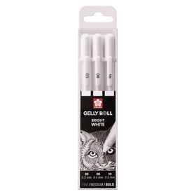Ручка гелевая для декоративных работ, набор 3 штуки, Sakura Gelly Roll 0.3/0.4/0.5 мм, белый