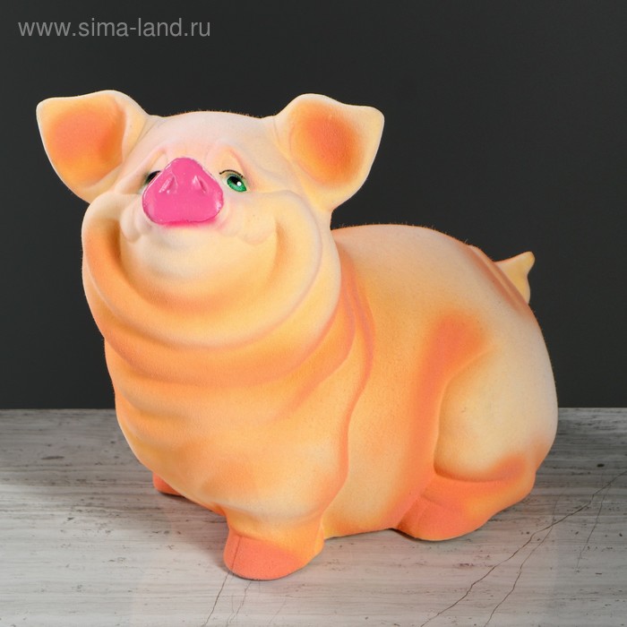 Копилка "Свинка Нюся", флок, бежевый цвет, 24 см - Фото 1