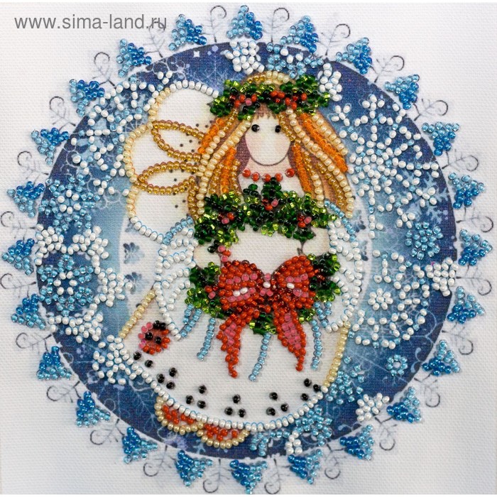 Набор для вышивки бисером на натуральном художественном холсте «Рождественский ангел» - Фото 1