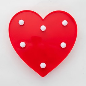 Ночник пластик от батареек 2АА "Красное сердце" 16х16х2,8 см RISALUX