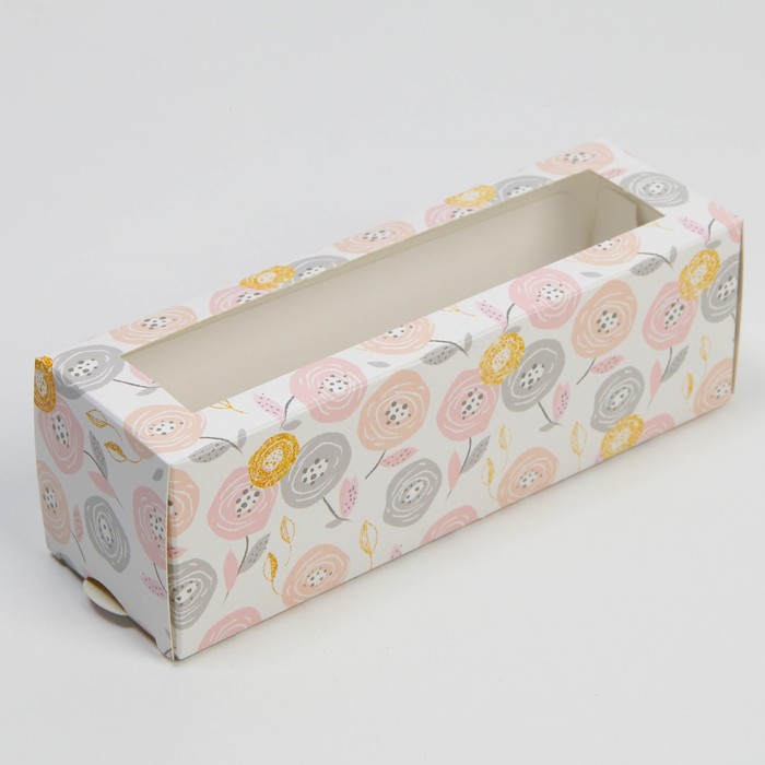 Коробка для макарун, кондитерская упаковка «Цветочки», 5.5 х 18 х 5.5 см