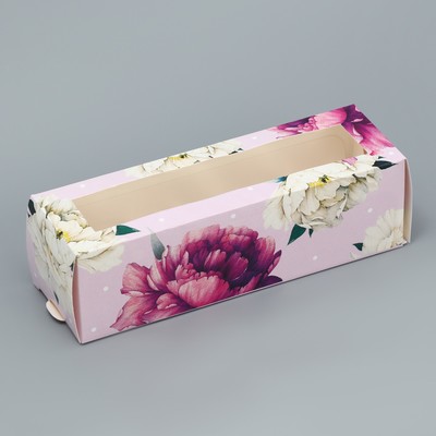 Коробка для макарун, кондитерская упаковка «Тебе с любовью», пионы, 5.5×18×5.5 см