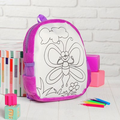 Рюкзак с рисунком под роспись «Бабочка» + фломастеры 5 цветов, цвета МИКС