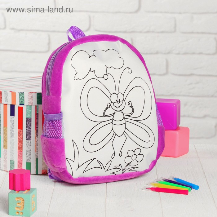 Рюкзак с рисунком под роспись «Бабочка» + фломастеры 5 цветов, цвета МИКС - Фото 1