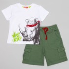 Комплект: футболка, шорты для мальчика, рост 110 (60) см, цвет белый, серо-зелёный - Фото 1