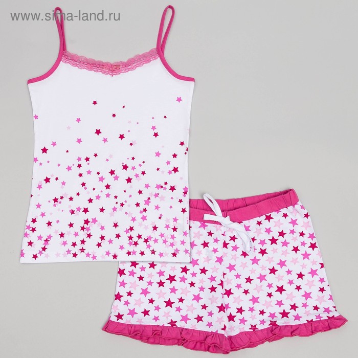 Пижама для девочки, рост 158 (80) см, цвет белый, тёмно-розовый - Фото 1