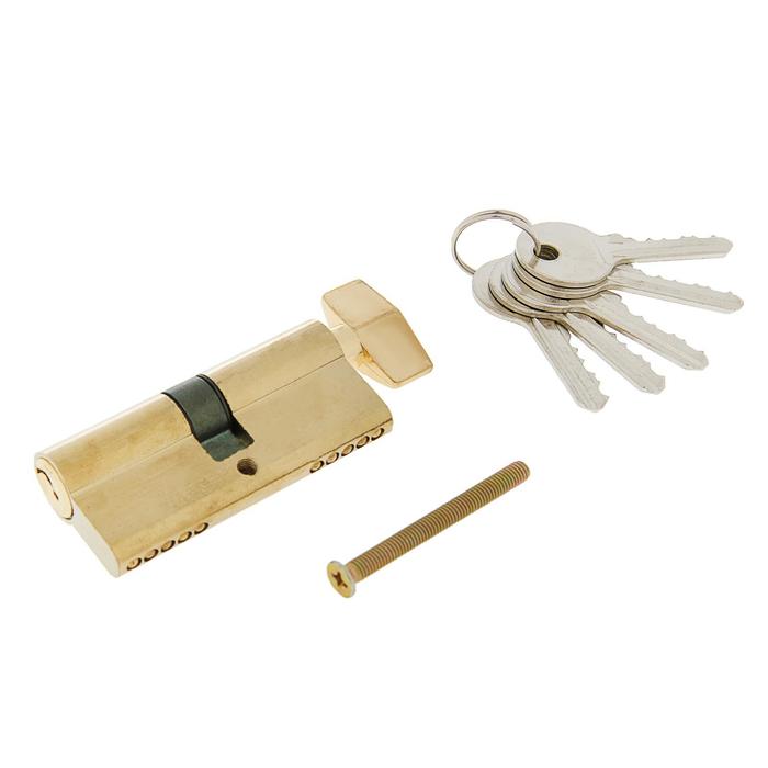 Цилиндровый механизм, 70 мм, с вертушкой, английский ключ, 5 ключей, цвет золото - Фото 1