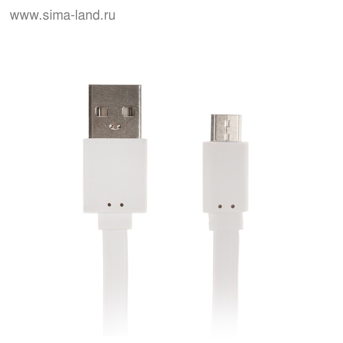 Кабель LuazON, micro USB - USB, 1 А, 20 см, плоский, белый - Фото 1