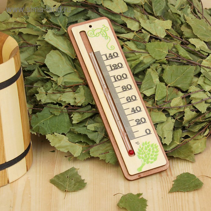 Термометр деревянный "Веник", 19х5х1см, Добропаровъ - Фото 1