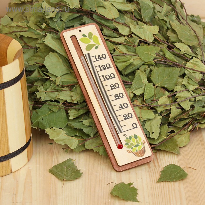 Термометр деревянный "Шайка и веник", 19х5х1см, Добропаровъ - Фото 1