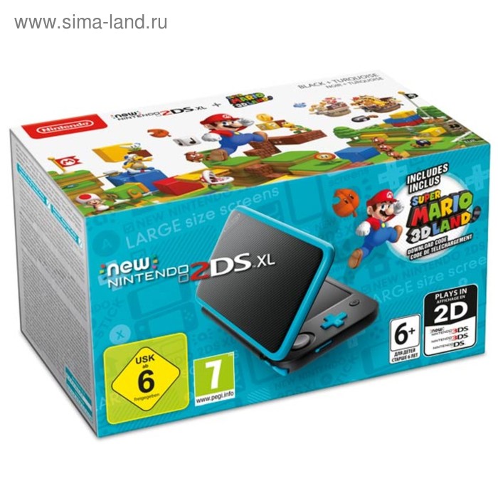 Nintendo 3DS: New Nintendo 2DS XL + Super Mario 3D Land Nintendo, цвет черный-бирюзовый - Фото 1