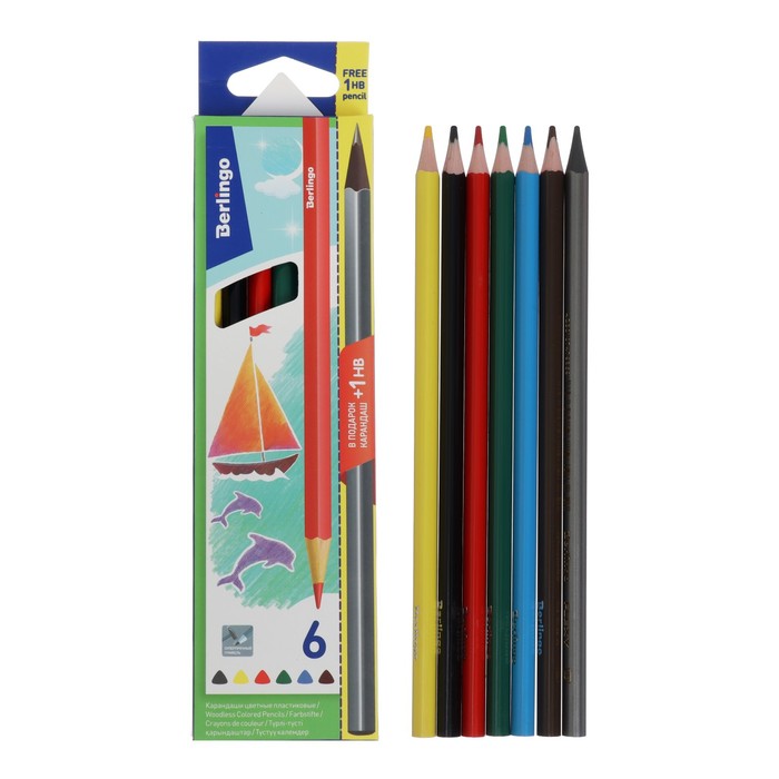Карандаши цветные 6 цветов Berlingo "Корабли" + чернографитный карандаш - Фото 1