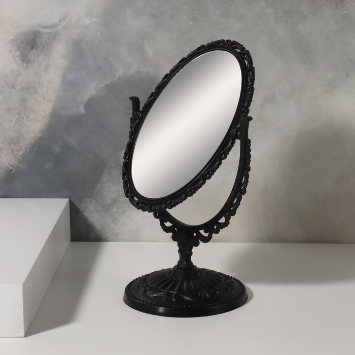 Зеркало настольное «Овал», двустороннее, с увеличением, зеркальная поверхность 8,8 × 12,2 см, цвет чёрный - фото 1900913167
