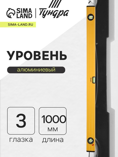 Уровень алюминиевый ТУНДРА, 3 глазка (1 поворотный глазок), 1000 мм