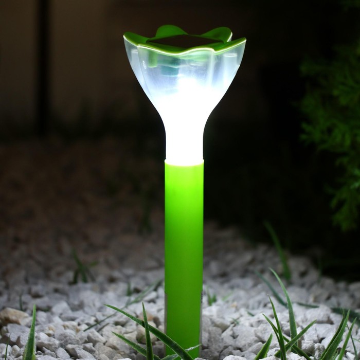 Садовый светильник на солнечной батарее «Цветок зелёный», 6 × 29 × 6 см, 1 LED, свечение белое - фото 1899602945