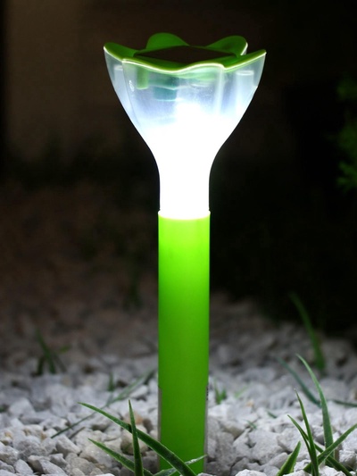Садовый светильник «Цветок зелёный», уличный, на солнечной батарее, 6×29×6 см, 1 LED, свечение белое