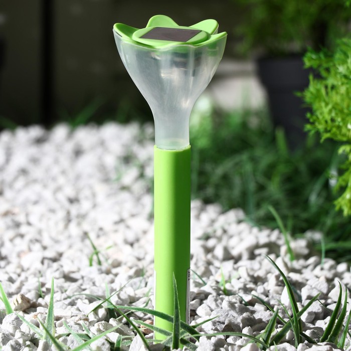 Садовый светильник на солнечной батарее «Цветок зелёный», 6 × 29 × 6 см, 1 LED, свечение белое - фото 1899602946