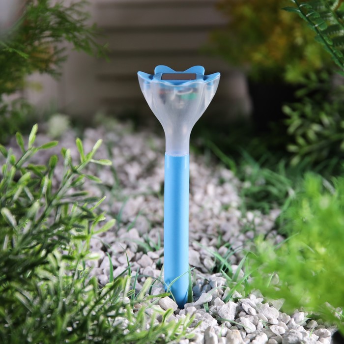 Садовый светильник на солнечной батарее «Цветок голубой», 6 × 29 × 6 см, 1 LED, свечение белое - фото 1899602968