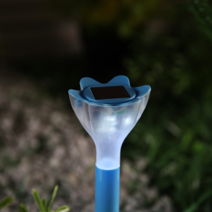 Садовый светильник на солнечной батарее «Цветок голубой», 6 × 29 × 6 см, 1 LED, свечение белое - фото 1899602969