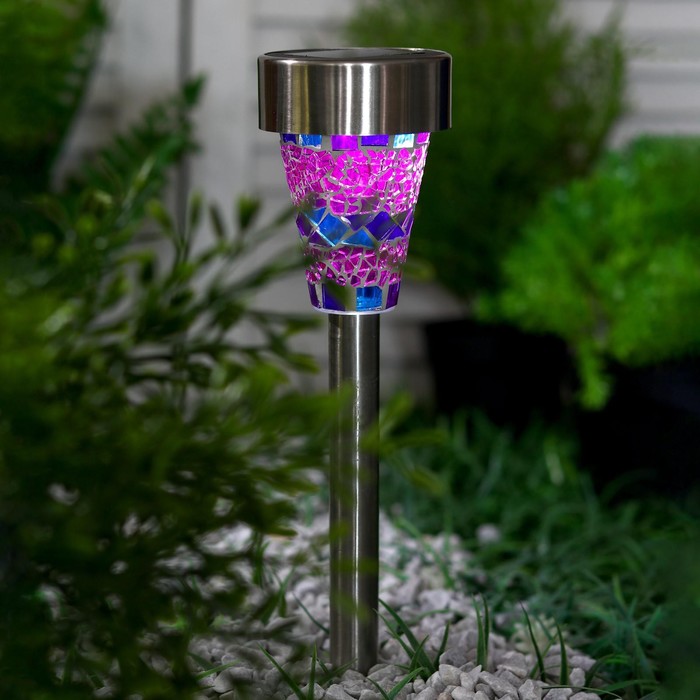 Садовый светильник на солнечной батарее «Фиолетовый витраж», 7 × 38.5 × 7 см, 1 LED, свечение белое - фото 1899602988