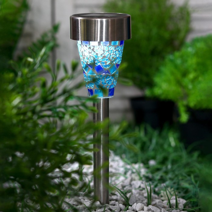 Садовый светильник на солнечной батарее «Голубой витраж», 7 × 38.5 × 7 см, 1 LED, свечение белое - фото 1899602997