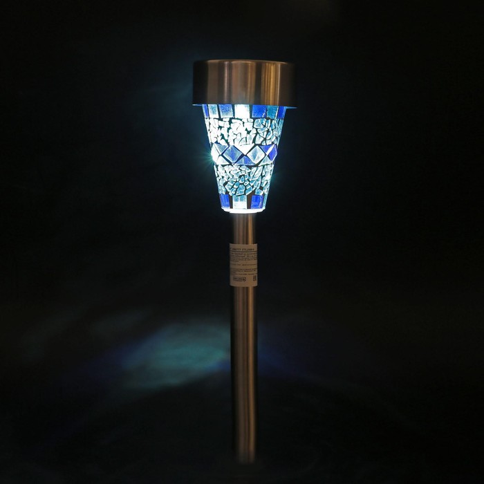 Садовый светильник на солнечной батарее «Голубой витраж», 7 × 38.5 × 7 см, 1 LED, свечение белое - фото 1899603004