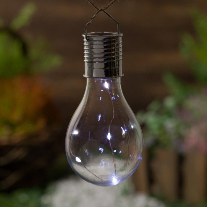 Садовый светильник на солнечной батарее «Лампочка», 8 × 14 × 8 см, 5 LED, свечение белое - фото 1909856497