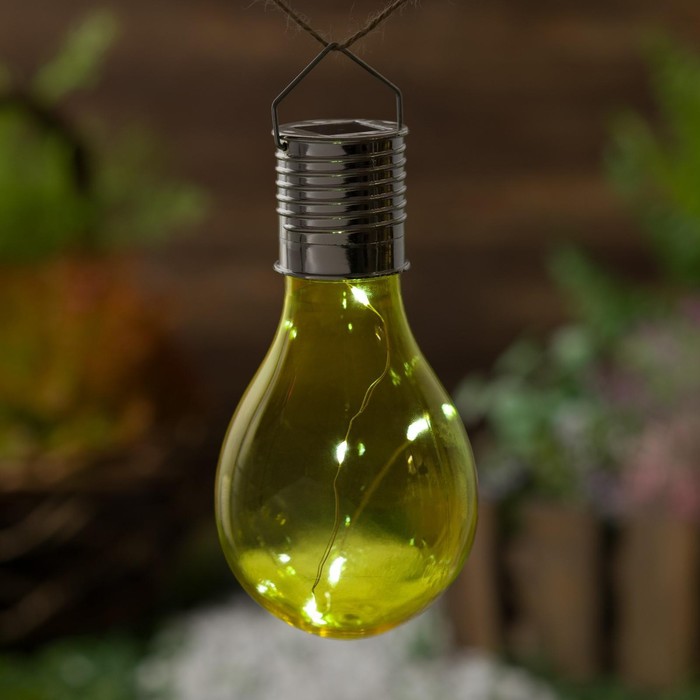 Садовый светильник на солнечной батарее «Лампочка жёлтая», 8 × 14 × 8 см, 5 LED, свечение белое - фото 1895176051