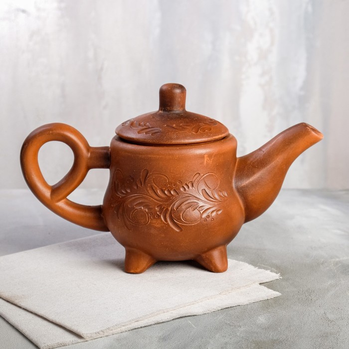 Чайник для заварки "Завиток", декор, красная глина, 1.3 л - Фото 1