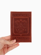 Обложка для паспорта, с гербом, рельефная, коричневая - Фото 4