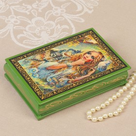 Шкатулка «Лесная дева», зелёная, 11×16 см, лаковая миниатюра
