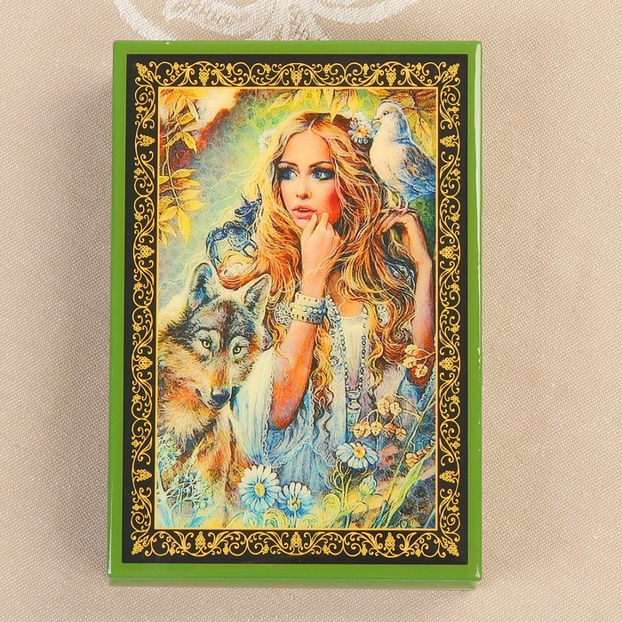 Шкатулка «Лесная дева», зелёная, 11×16 см, лаковая миниатюра - фото 1906925693