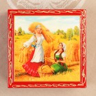 Шкатулка «Сенокос», красная, 10х10 см, лаковая миниатюра - Фото 2