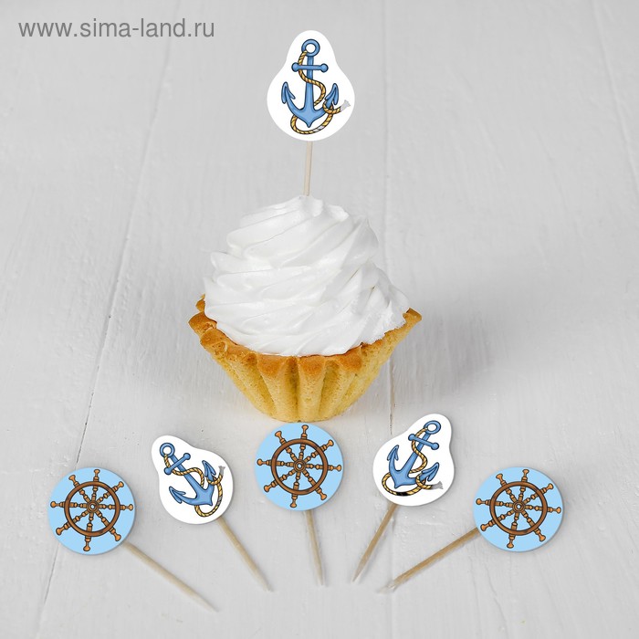 Набор для украшения праздника «Морское путешествие», наклейки, 12 шпажек - Фото 1