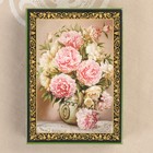Шкатулка «Бело-розовые цветы», зелёная, 10×14 см, лаковая миниатюра - фото 9553521