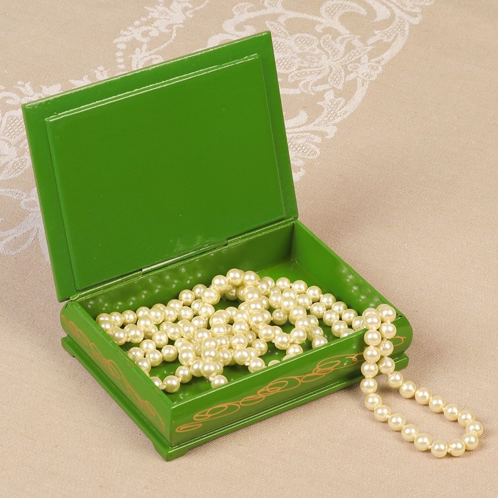 Шкатулка «Бело-розовые цветы», зелёная, 10×14 см, лаковая миниатюра - фото 1906925710