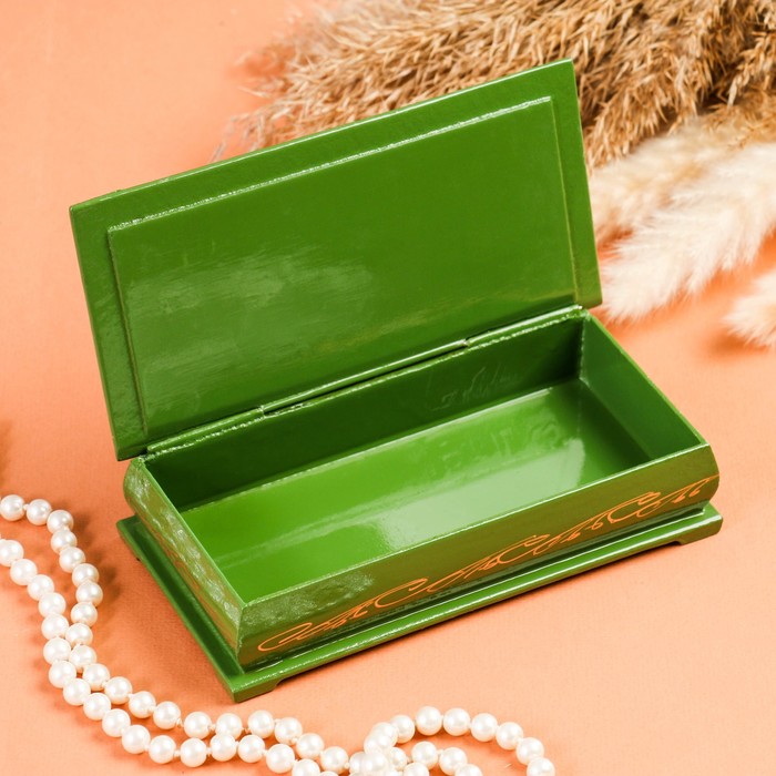 Шкатулка - купюрница «Букет цветов», зелёная, 8,5×17 см, лаковая миниатюра - фото 1927387139