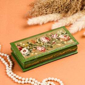 Шкатулка - купюрница «Узор из цветов», 8,5×17 см, зелёная, лаковая миниатюра